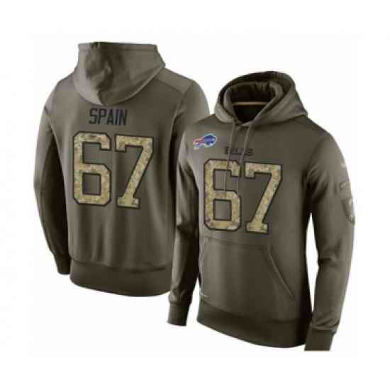 Football Mens Buffalo Bills 67 Quinton Spain Green Salute To Service Pullover Hoodie